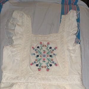 Beautees Cream Embroidered Floral Casual Dress